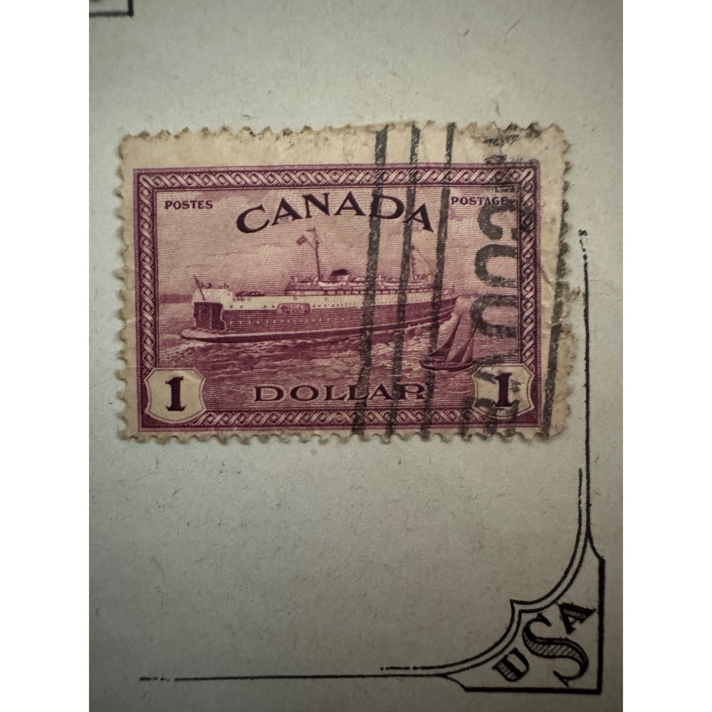 Vintage Canada 1 Dollar Stamp Great Lakes Ferry City of Benevolence Violet Used